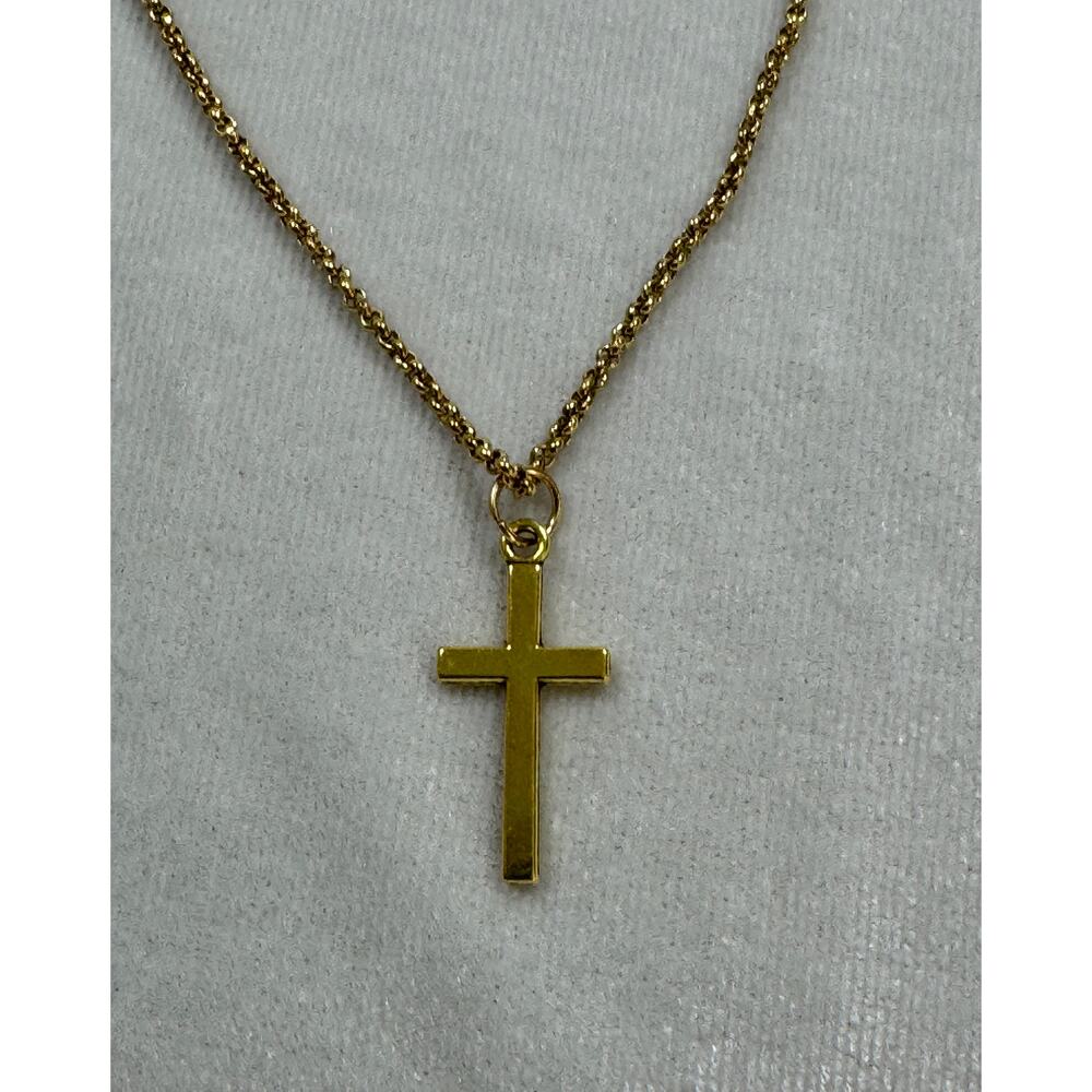 Gold Tone Cross Necklace Faith Pendant 18-20 Inch Chain N295